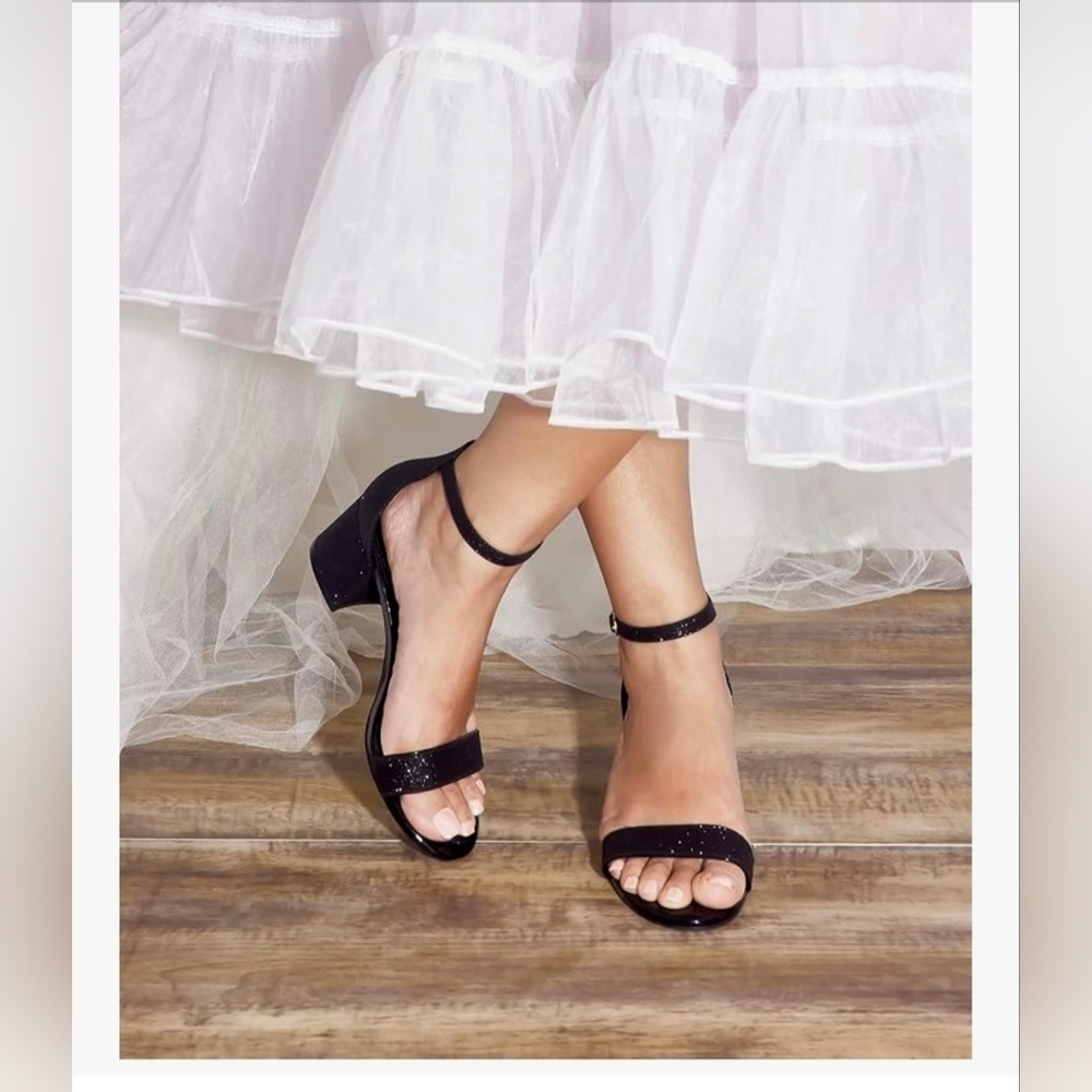 GENSHUO Open Toe Ankle Strap Block Chunky Low Heels #944